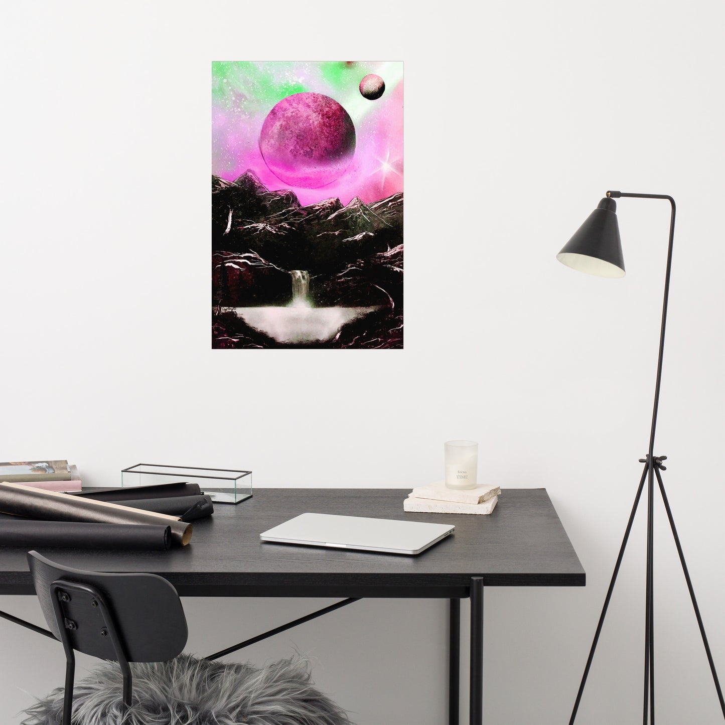 Pink Mountain Moonrise Poster